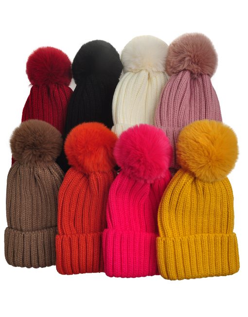 Shyla Plain Stylish Knitted Pompom Hat - LB Clothing