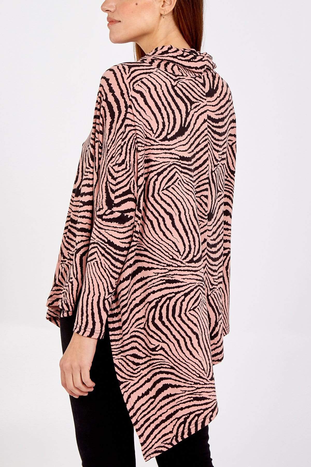 Amalia Abstract Zebra Oversized Cowl Neck Top - LB Boutique