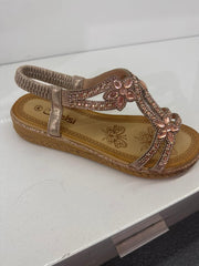 Cadie Diamante Detail Sling Back Low Wedge Sandals - LB Boutique