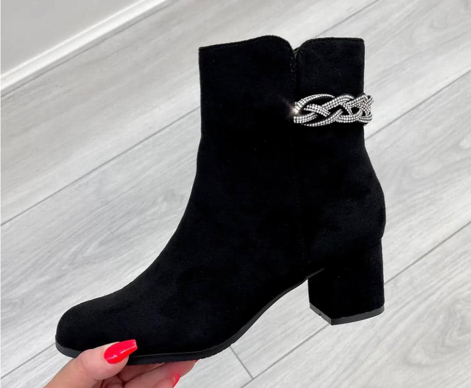 Daria Diamante Back Block Heel Ankle Boots - LB Boutique
