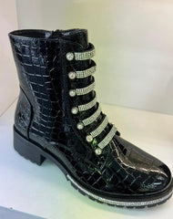 Kaci Patent Diamante Detail Ankle Boots - LB Boutique