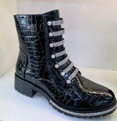 Kaci Patent Diamante Detail Ankle Boots - LB Boutique