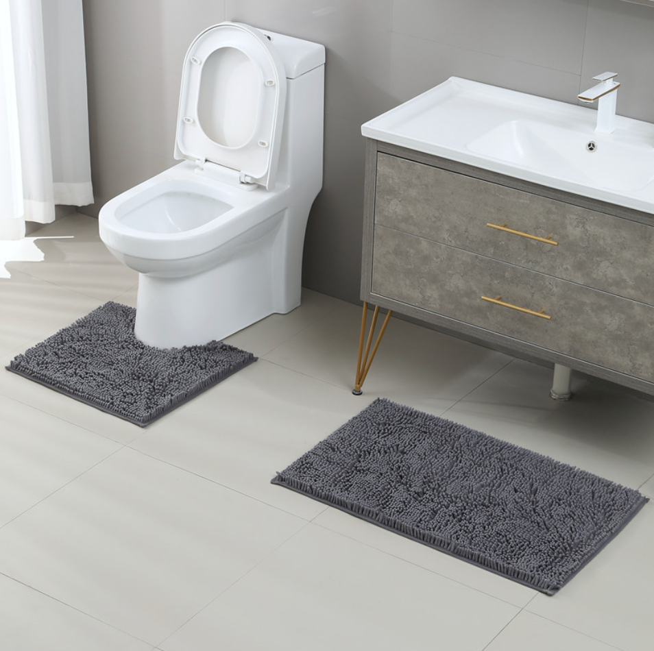 2pcs Memory Loop Bath Mat Set Pedestal Non Slip Super Soft Toilet Bathroom Rug - LB Boutique