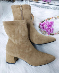 Lizzie Sudette Block Heel Ankle Boots - LB Boutique