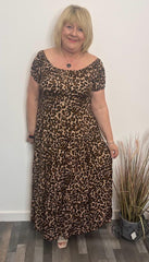 Marie Leopard Print Bardot Maxi Dress