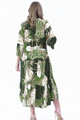 Stephanie Palm Print Smock Maxi Dress - LB Clothing