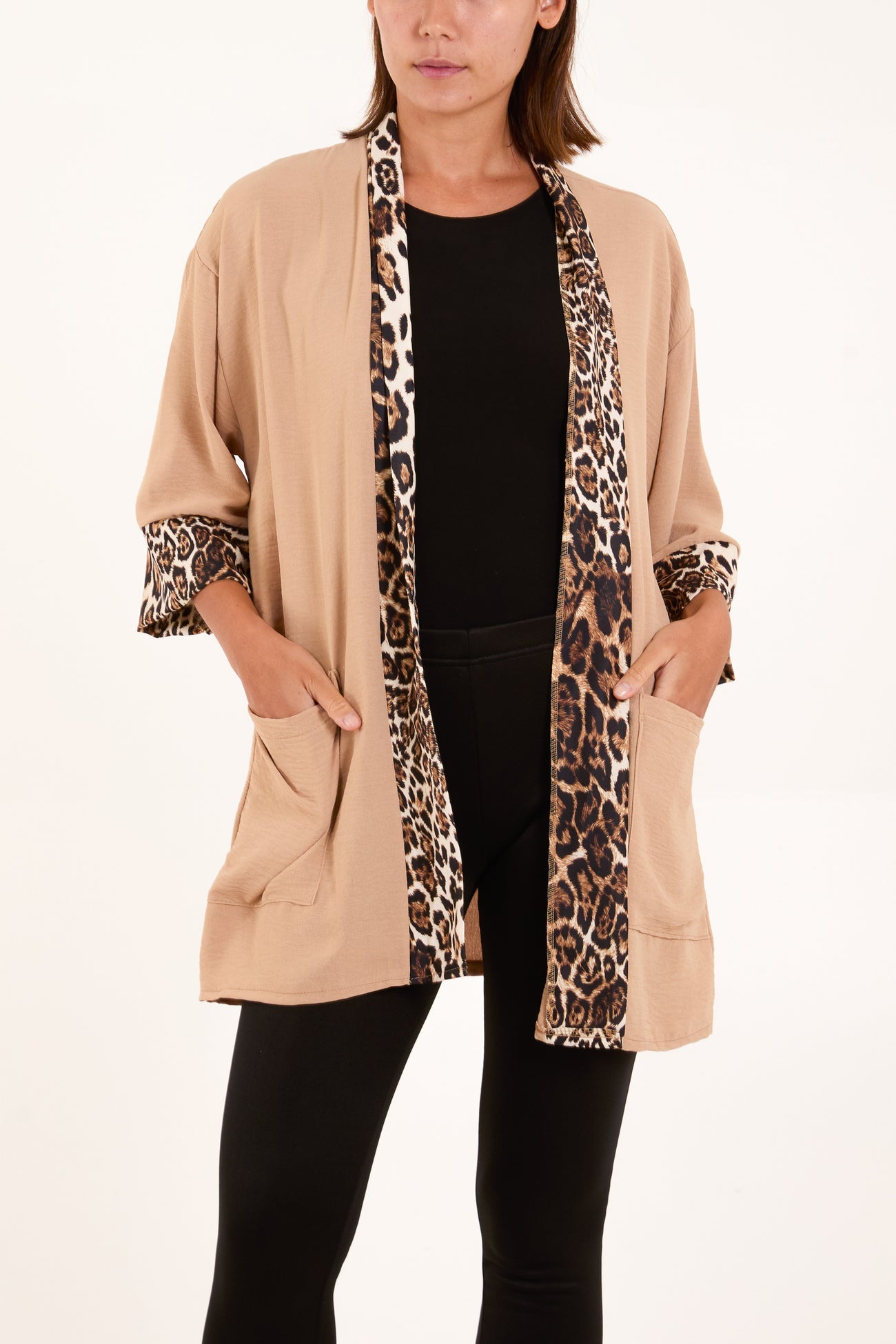 Georgina Leopard Print Trim Kimono Jacket