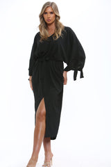 Kayleigh Tie Up Sleeve Maxi Dress - LB Clothing