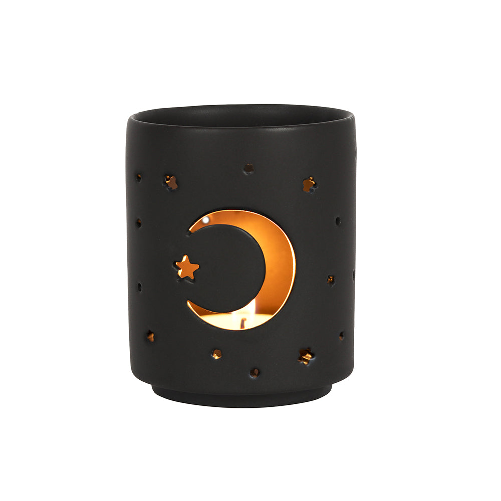 Small Black Mystical Moon Cut Out Tealight Holder - LB Clothing