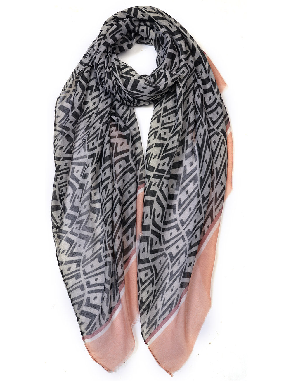 Everlyn Aztec Print Scarf With Strip Edge - LB Boutique