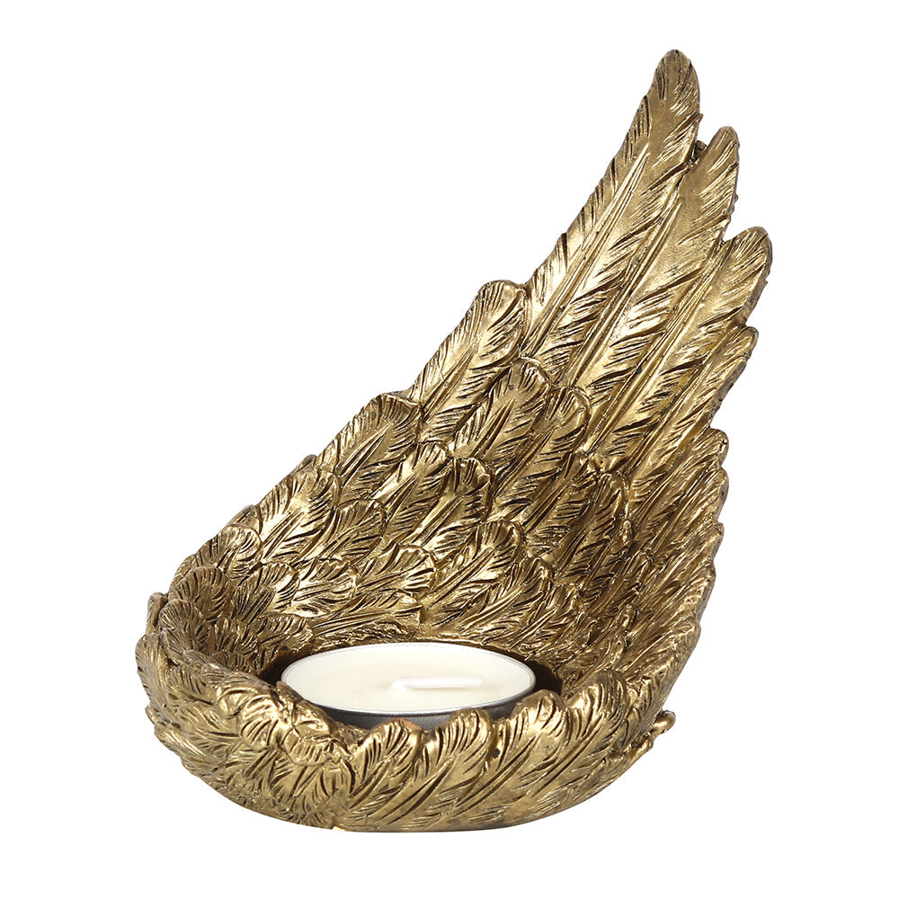 Gold Single Raised Angel Wing Candle Holder - LB Clothing