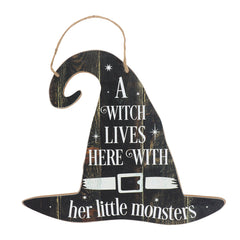 A Witch Lives Here Hanging MDF Sign - LB Clothing