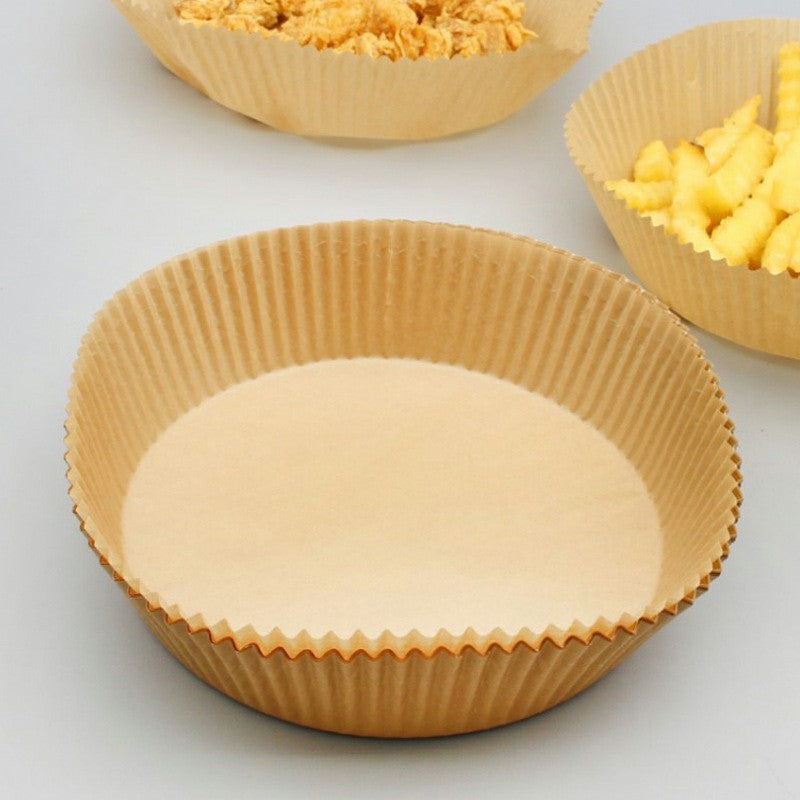 100Pcs Air Fryer Liner Disposable Paper Non-Stick Pan Parchment Baking Papers - 16cm Wood Color - LB Boutique