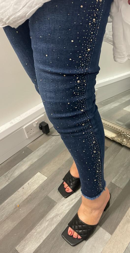 Elyse Diamante Encrusted High Waist Skinny Jeans - LB Clothing