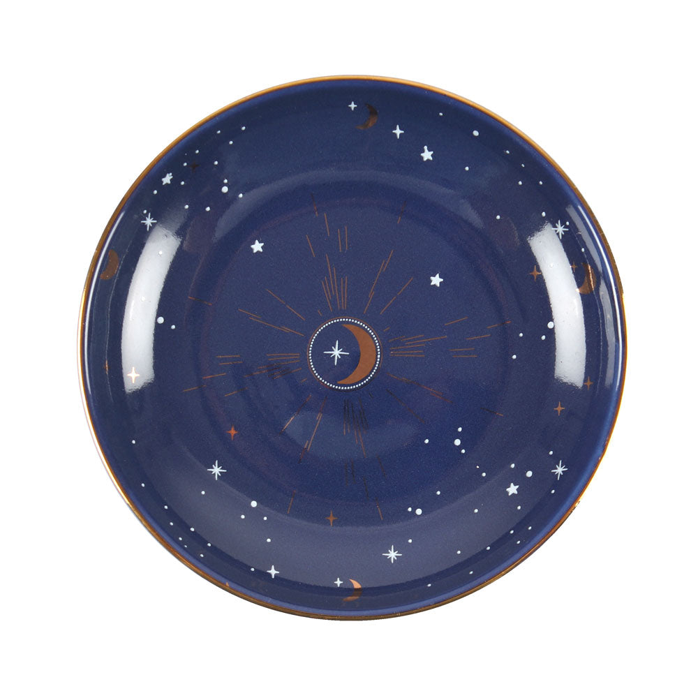 10.5cm Ceramic Blue Crescent Moon Trinket Dish - LB Boutique