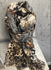 Valerie Chain & Leopard Print Double Sided Scarf - LB Clothing