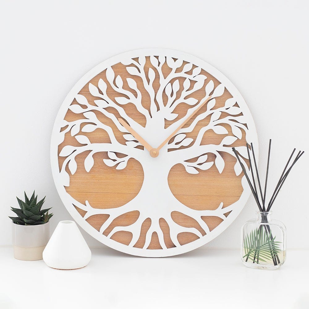 40cm White Tree of Life Cut Out Clock - LB Clothing
