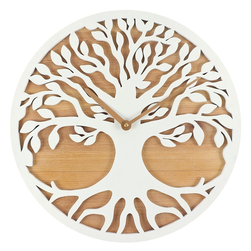 40cm White Tree of Life Cut Out Clock - LB Clothing