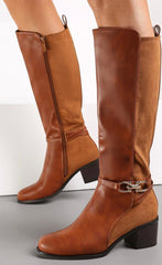 Jade Buckle Detail Elasticated Back Block Heel Boots - LB Boutique