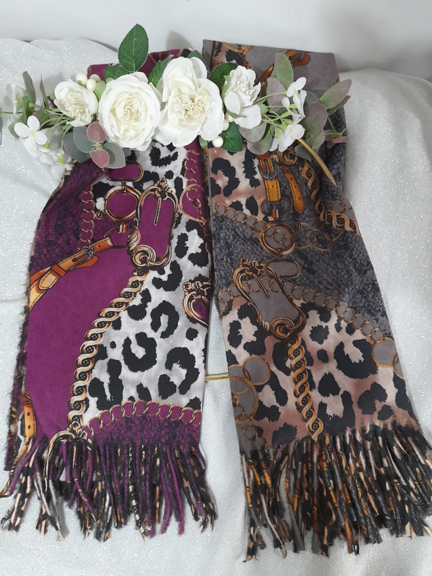 Valerie Chain & Leopard Print Double Sided Scarf - LB Clothing