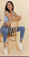 Maya High Waisted Distressed Hem Jeans - LB Clothing