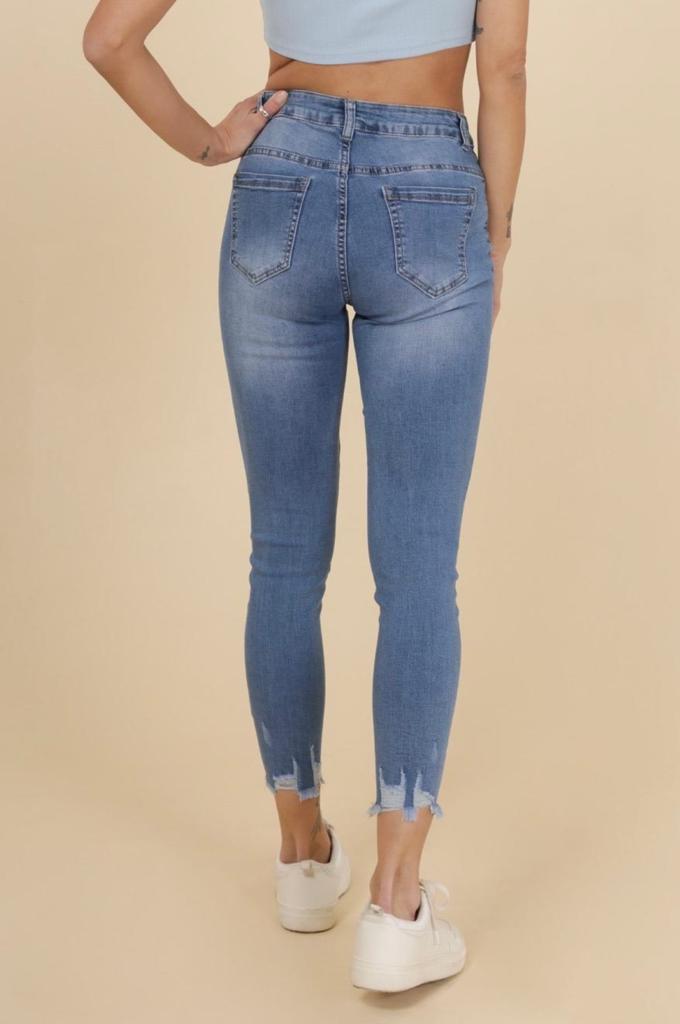 Maya High Waisted Distressed Hem Jeans - LB Clothing