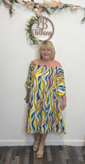 Joanna Swirl Print Bardot Gypsy Dress