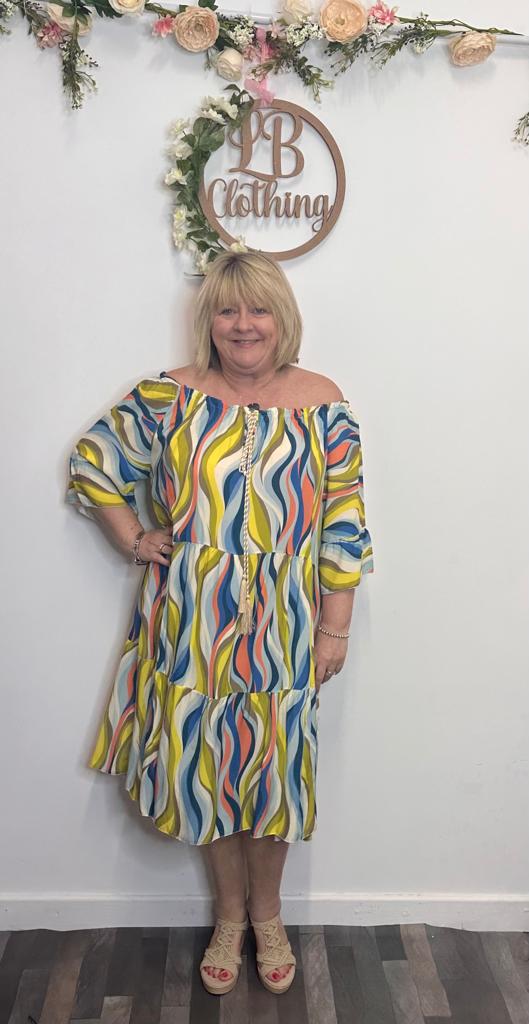 Joanna Swirl Print Bardot Gypsy Dress