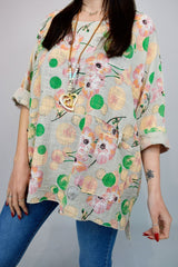 Imogen Floral Bubble Print Necklace Top - LB Clothing